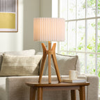  24" Tripod Table Lamp with Natural Wood Base and Pleated Shade