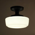  12in Black Metal and Milk Glass Semi Flush Light, Bulb Not Included