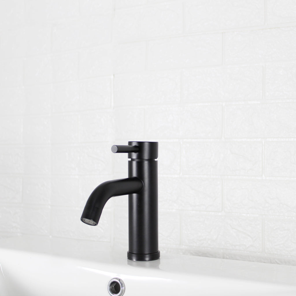  Elmont Single Handle Bathroom Sink Faucet, Matte Black, Includes Push Pop-Up Drain