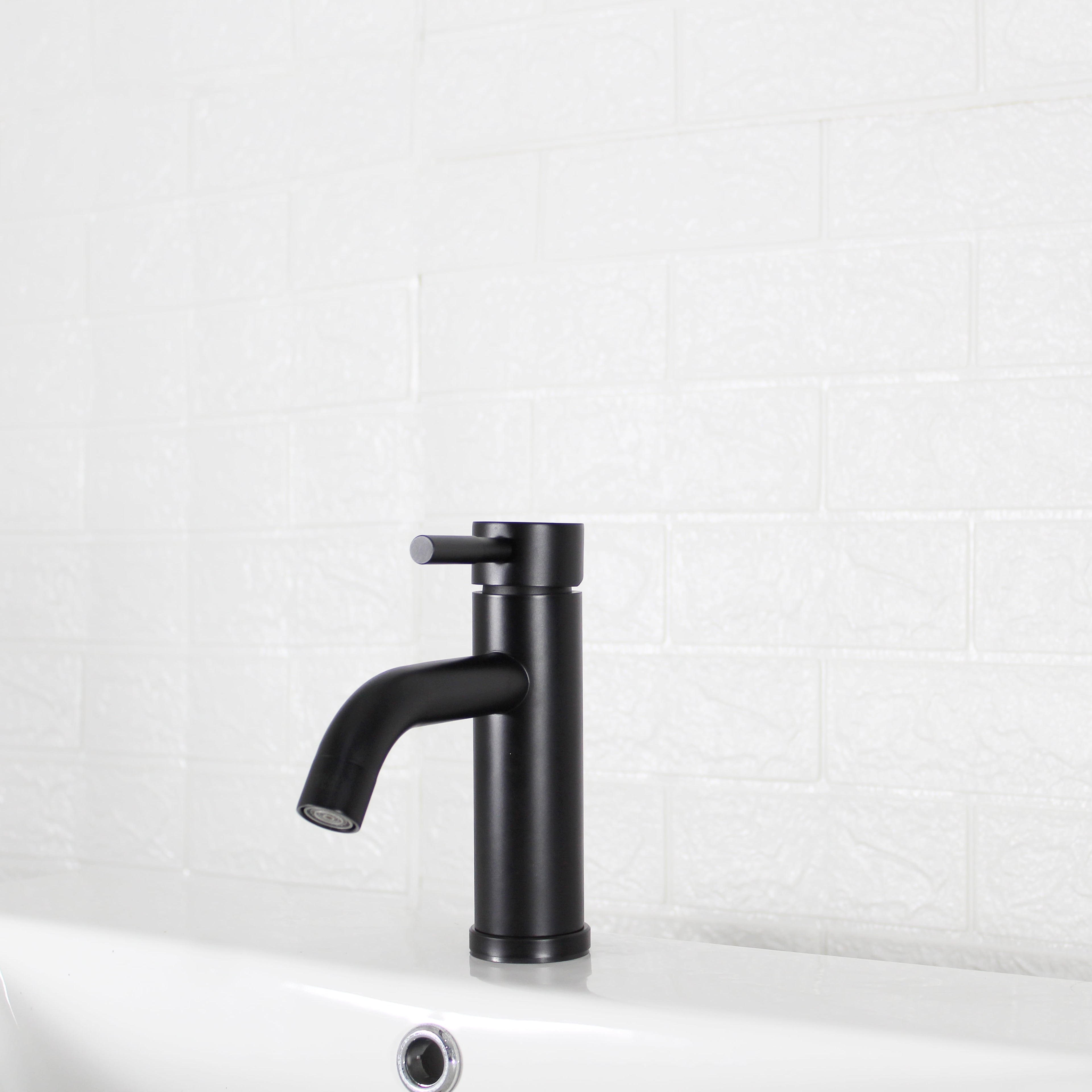  Elmont Single Handle Bathroom Sink Faucet, Matte Black, Includes Push Pop-Up Drain