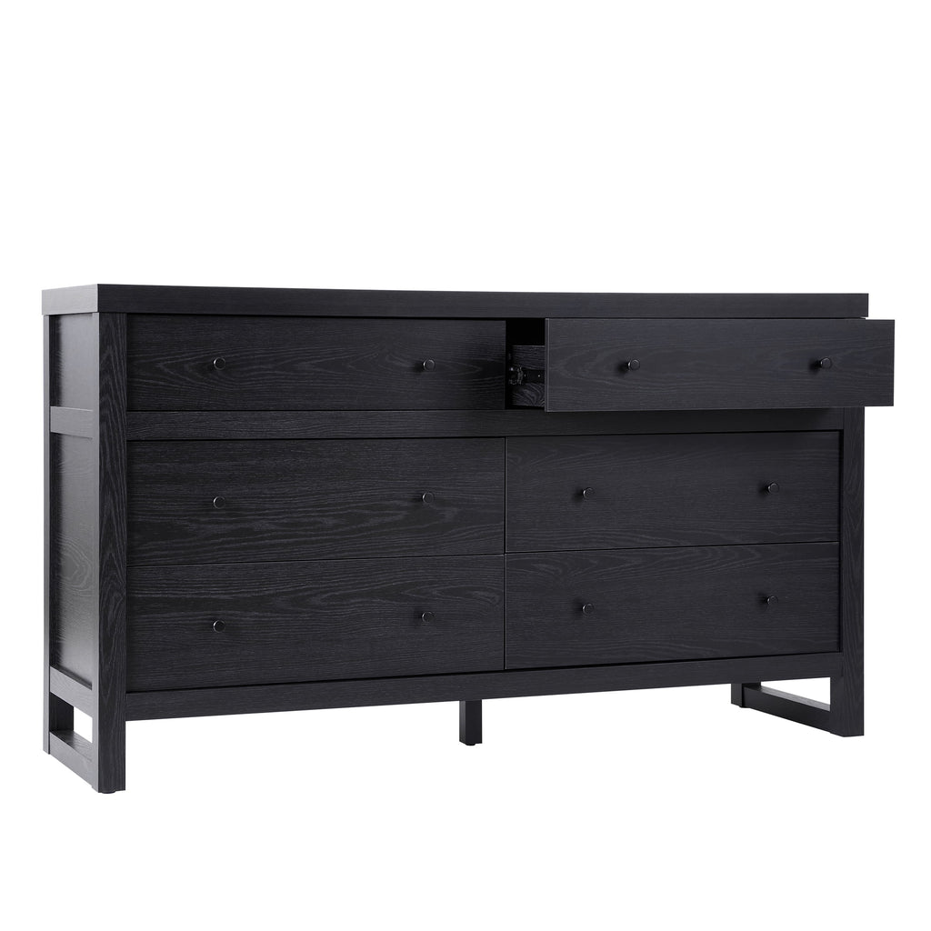  Ezra 64" Wide 6-Drawer Dresser, Rich Black Finish