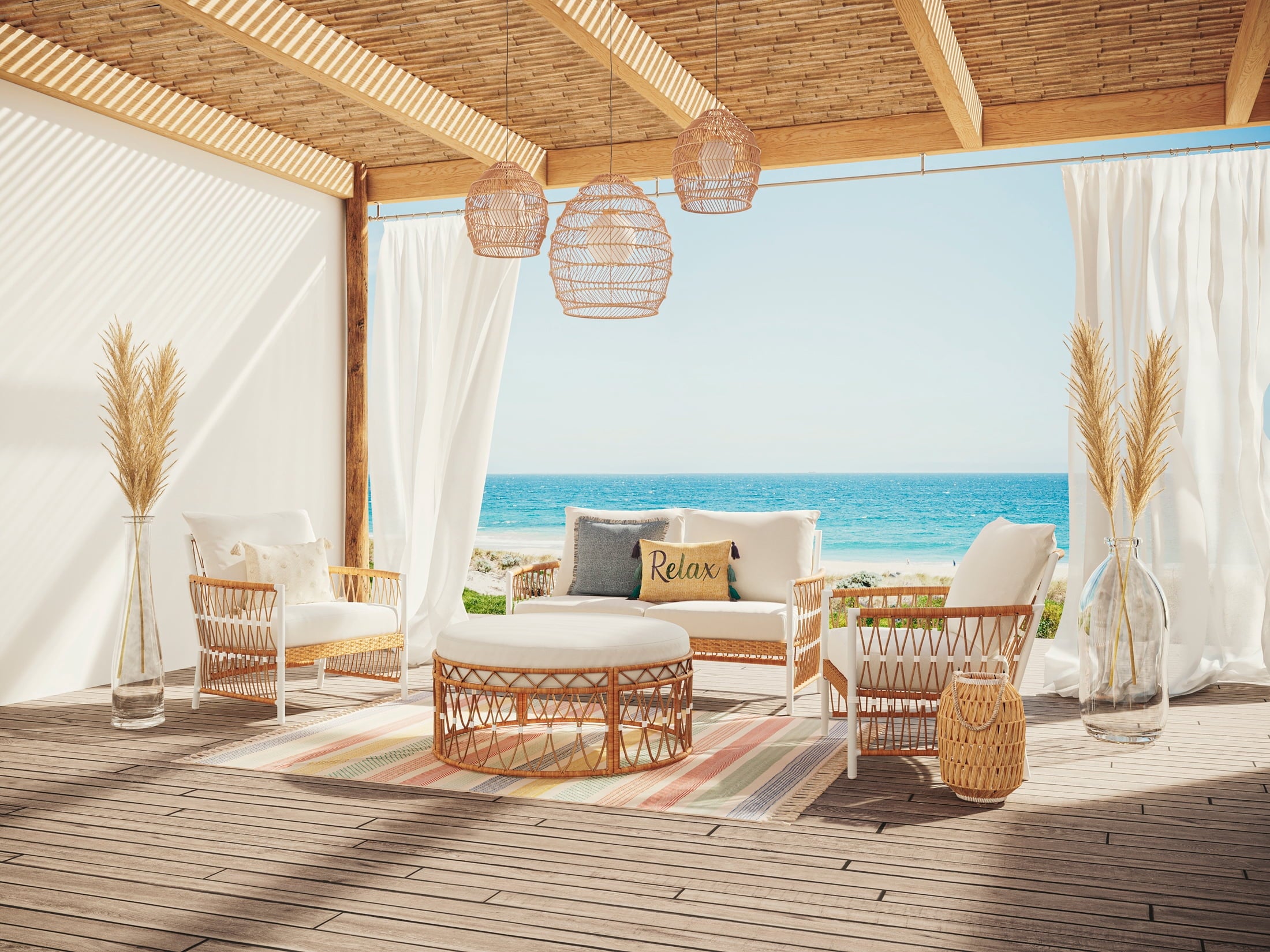  Lilah 2-Pack Outdoor Wicker Lounge Chairs, White