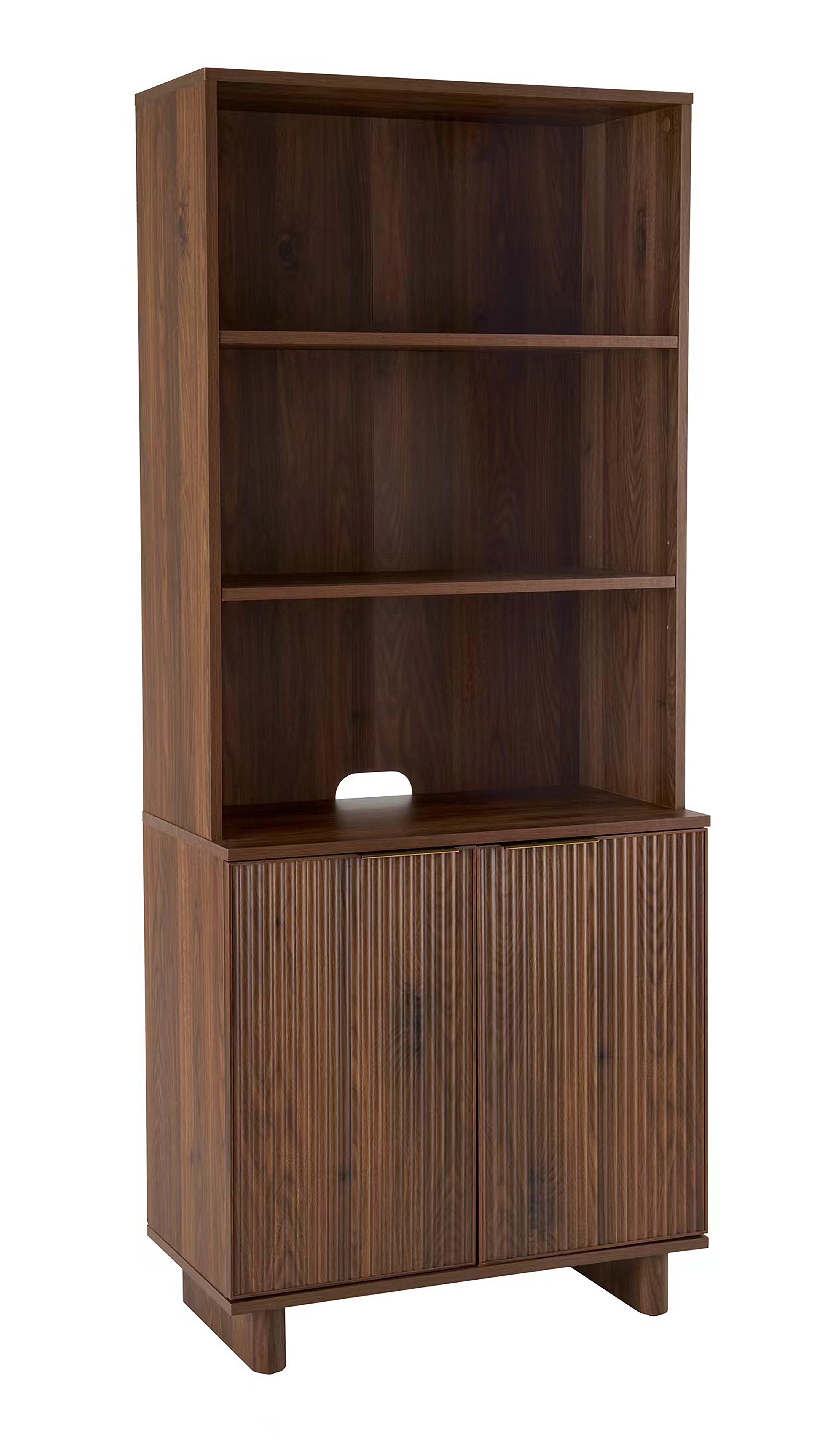  Lillian Fluted Bookcase with Doors, Walnut Finish