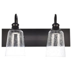  16" Farmhouse 2-Light Bronze Vanity Light, Metal Fixture Seeded Glass Shades