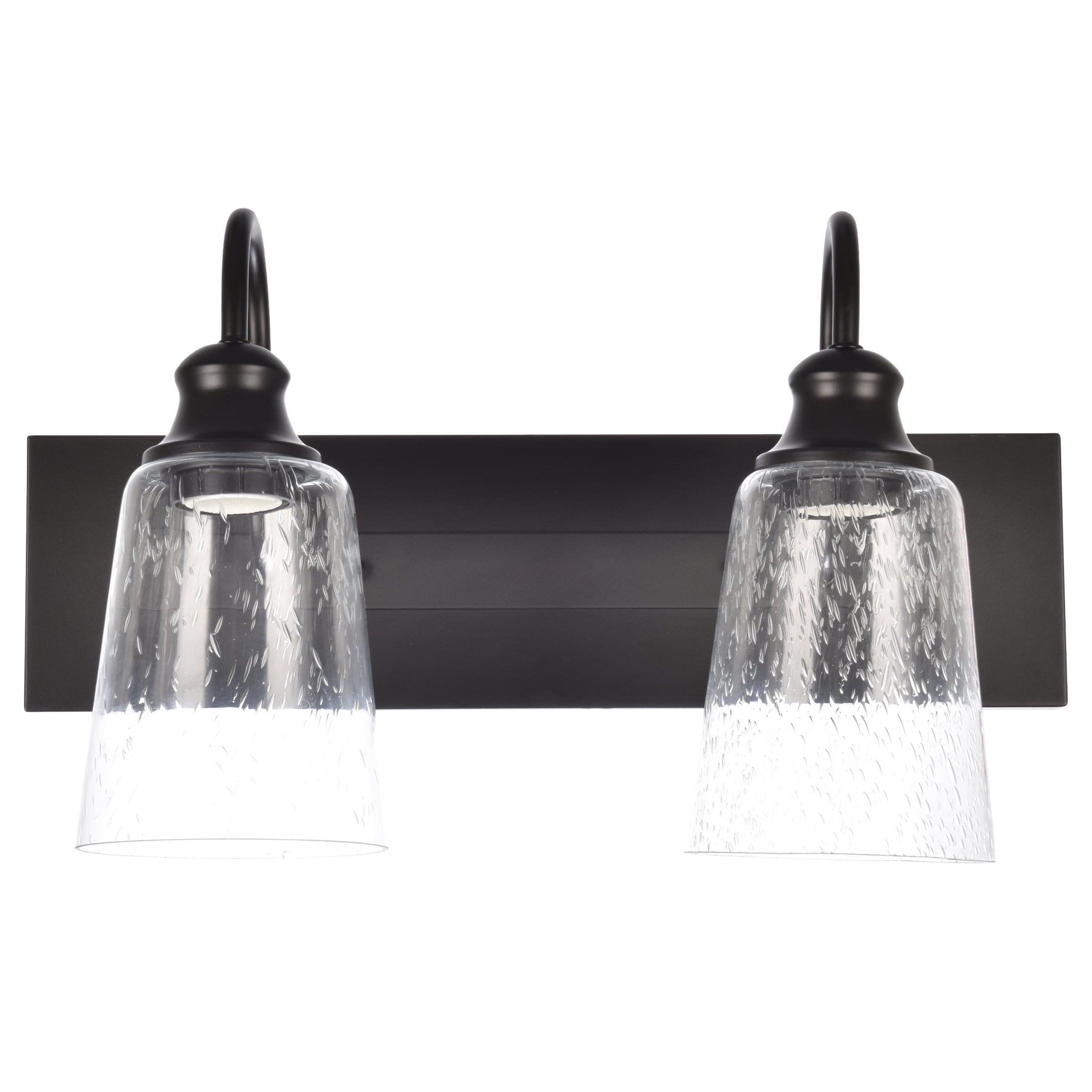  16" Farmhouse 2-Light Bronze Vanity Light, Metal Fixture Seeded Glass Shades