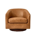  Bradford Wooden Base Swivel Accent Chair, Chestnut Faux Leather