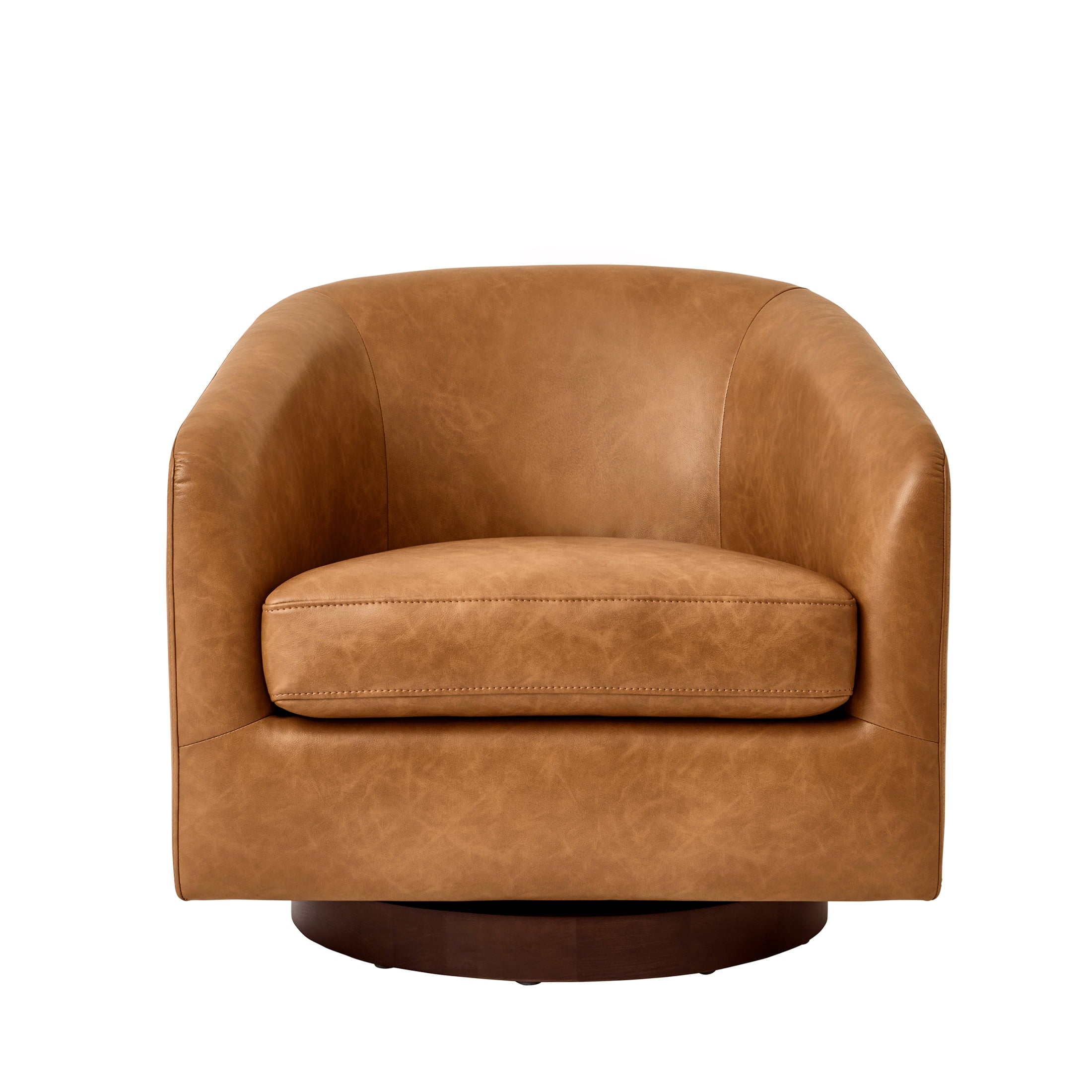  Bradford Wooden Base Swivel Accent Chair, Chestnut Faux Leather