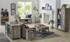  Modern Farmhouse Side Table with USB, Rustic Gray Finish