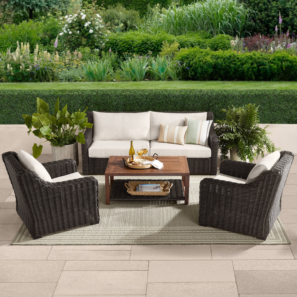  Bellamy Sofa, Dark Brown Wicker/Cream Cushions