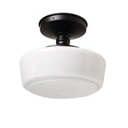  12in Black Metal and Milk Glass Semi Flush Light, Bulb Not Included