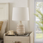  17"H Reactive Glaze Ceramic Table Lamp with White Fabric Shade