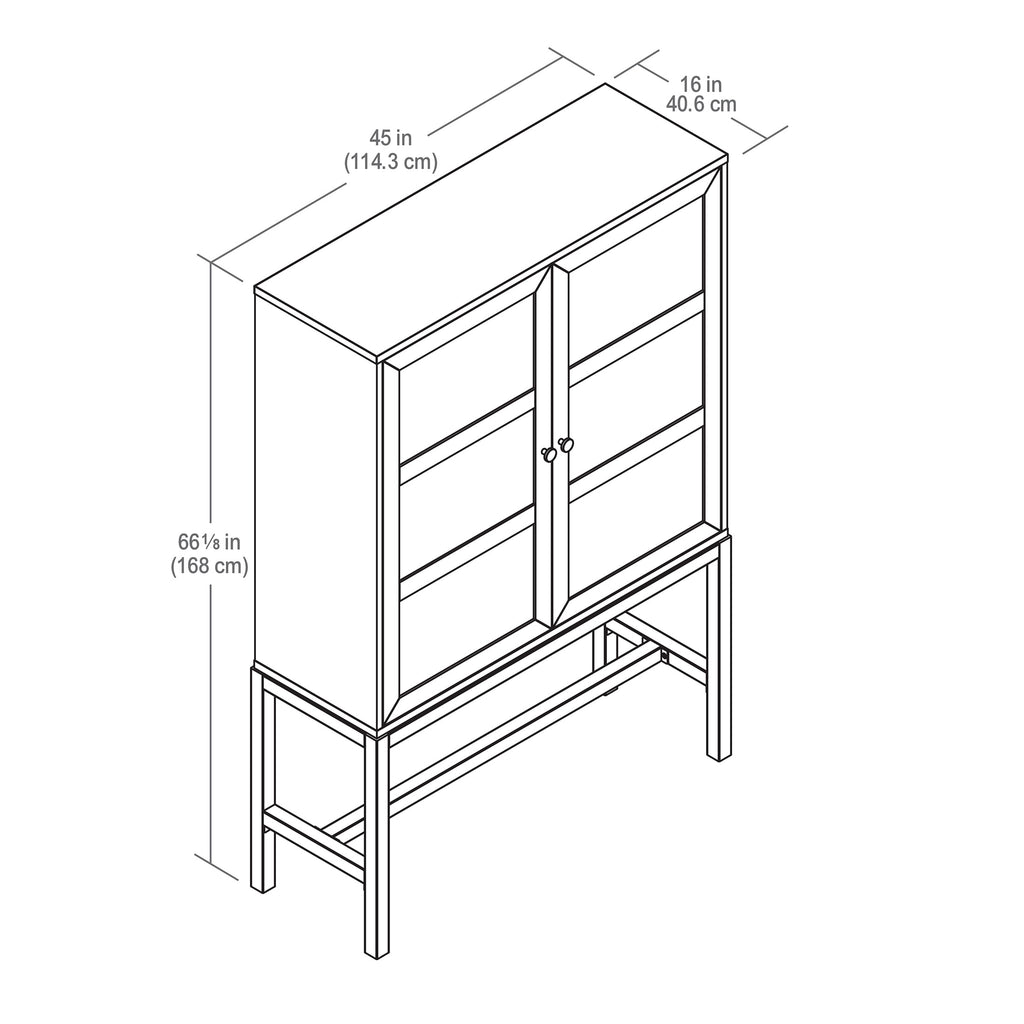  Ezra China Cabinet, Light Honey Finish and Black Stand