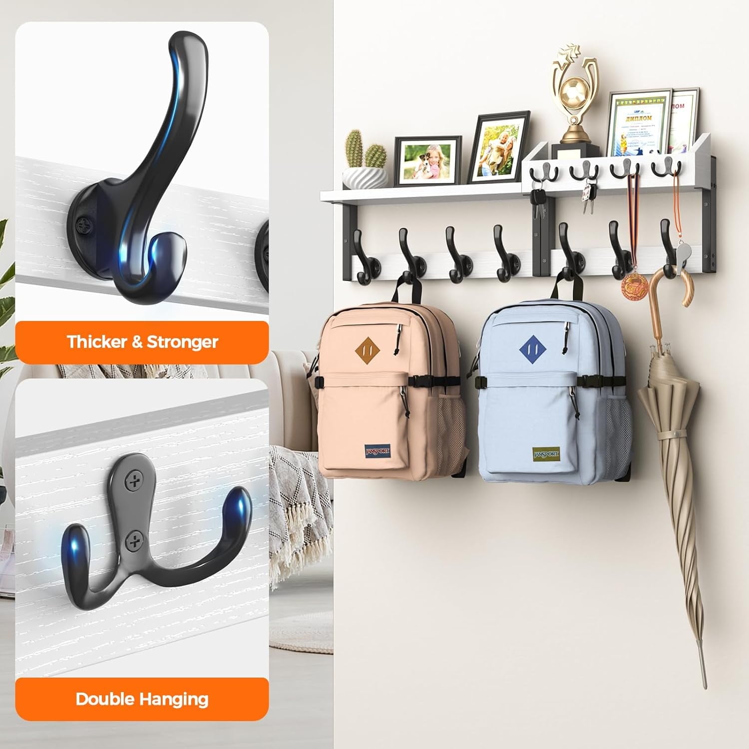 Burfoko 4-in-1 Wall Mounted Coat Rack with Shelf - 29" Entryway Organizer with 11 Hooks, Mail Holder & Key Hanger, Space-Saving for Hallway/Bedroom, White