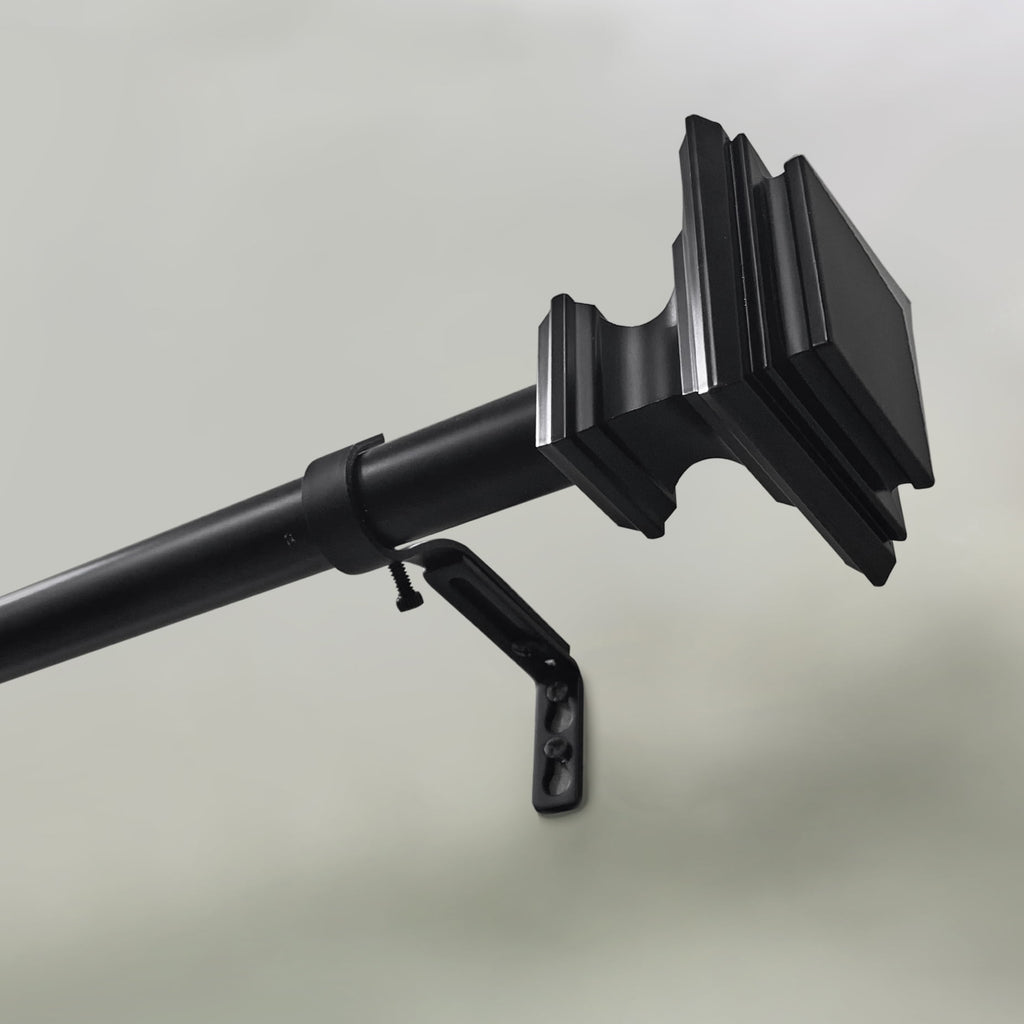  1� Metal Square Single Curtain Rod, Matte Black, 42-120�