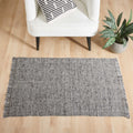  Light Grey Handwoven Plaid Wool Scatter Accent Rug, 30" x 46"