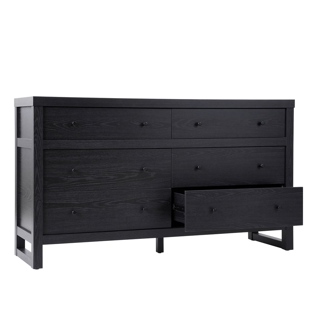  Ezra 64" Wide 6-Drawer Dresser, Rich Black Finish