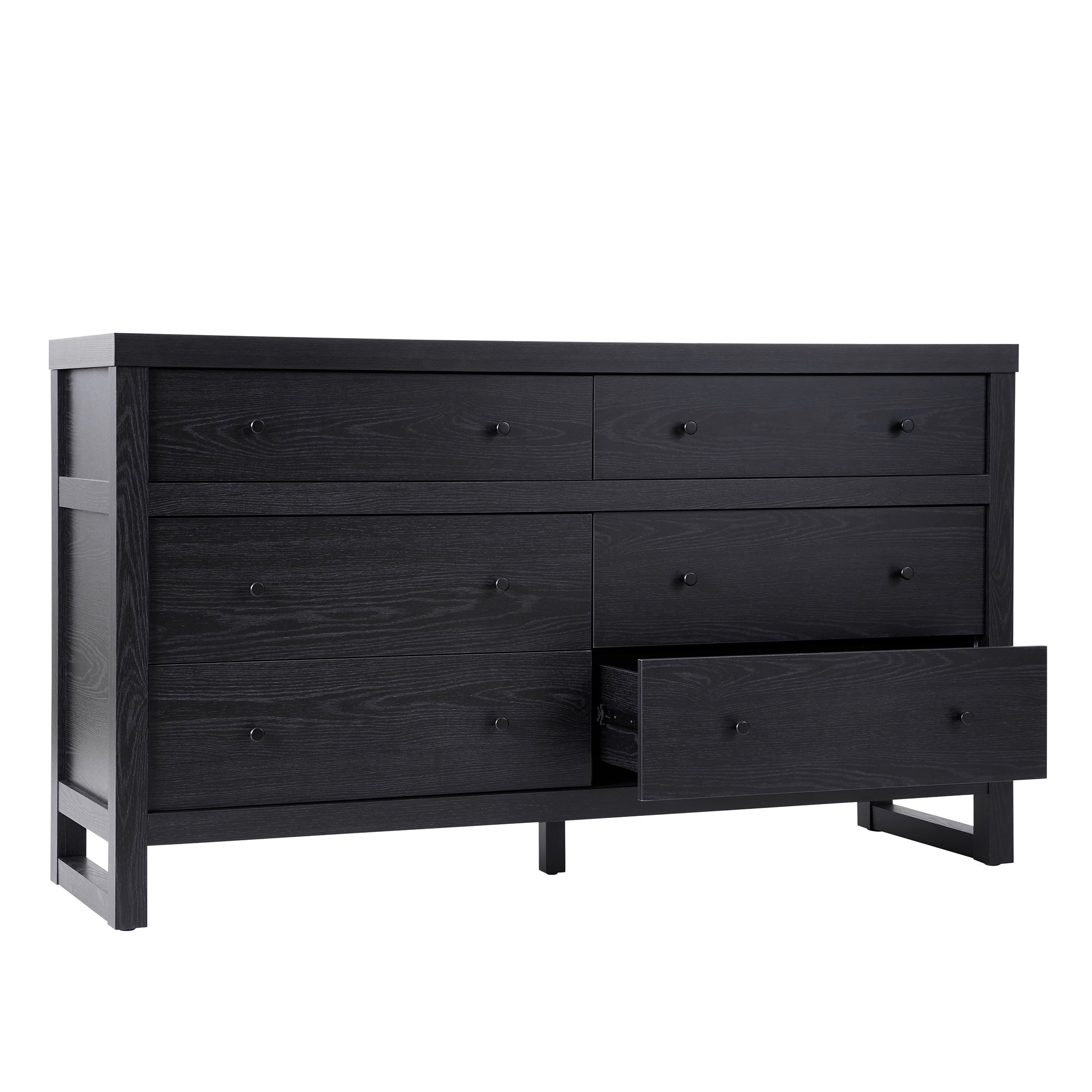  Ezra 64" Wide 6-Drawer Dresser, Rich Black Finish