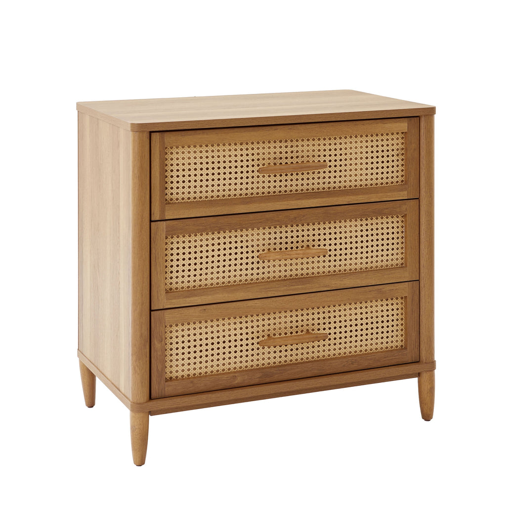  Springwood Caning 3-Drawer Nightstand with USB, Light Honey finish
