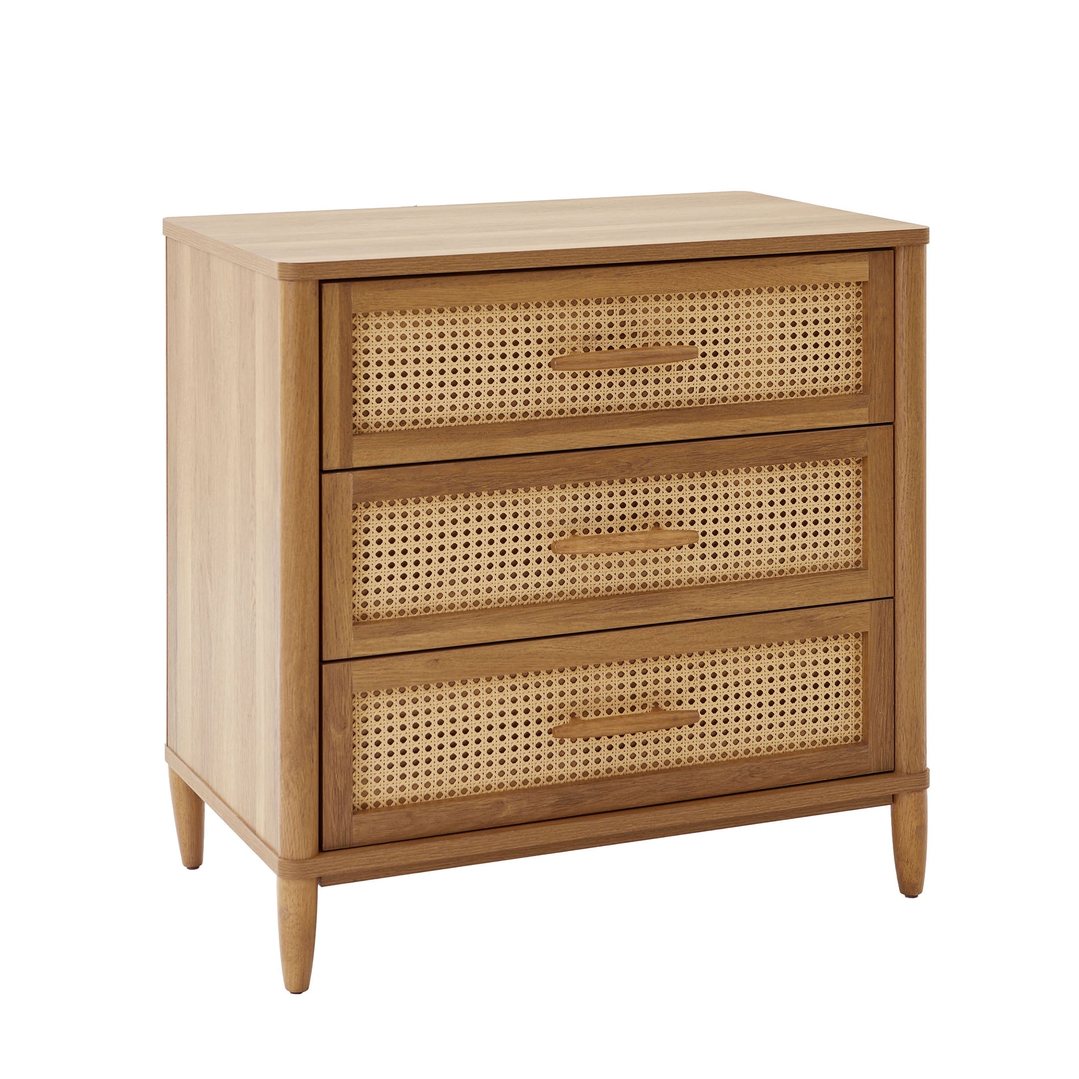  Springwood Caning 3-Drawer Nightstand with USB, Light Honey finish
