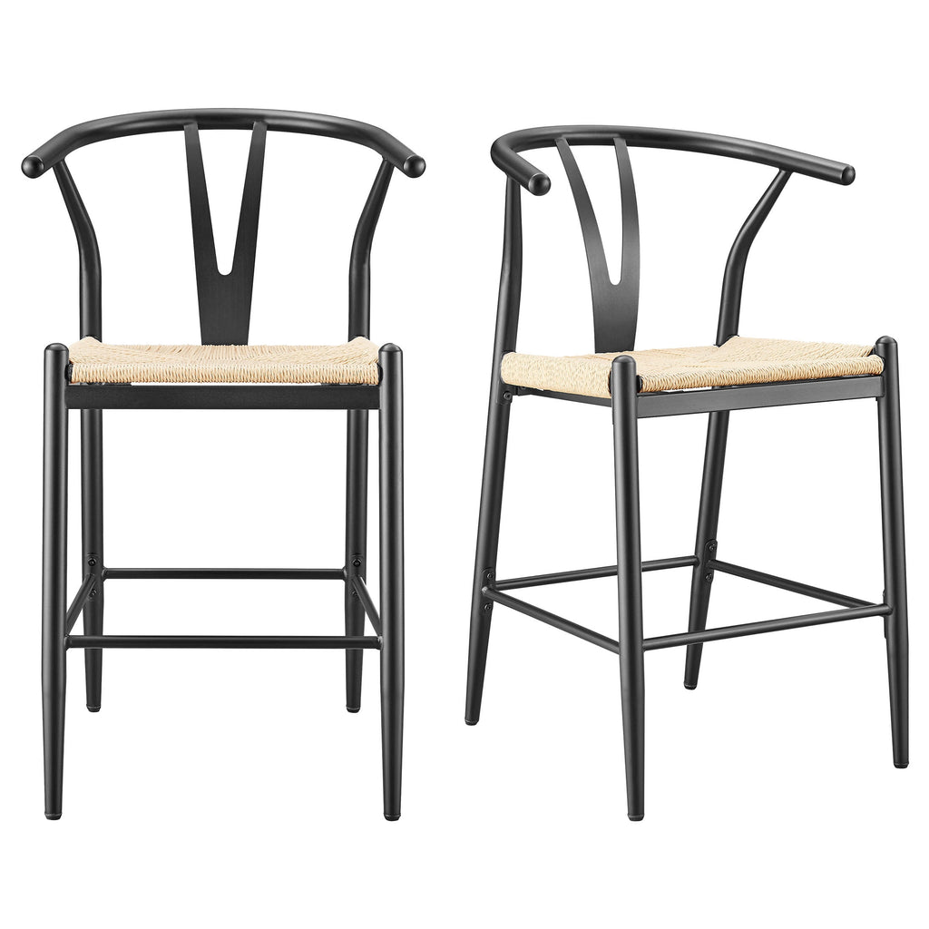  Springwood Wishbone Metal Counter Bar Stool, 2 Pack, Black Color for Indoor