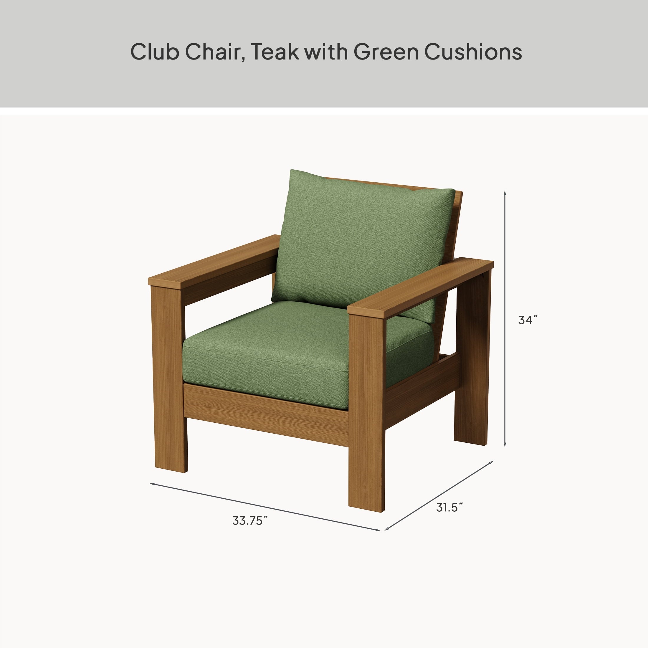  Ezra Outdoor HDPE Club Chair with Teak Finish and Green Cushions