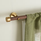  1� Walnut Wood and Brass Endcap Adjustable Single Curtain Rod, 32-120�