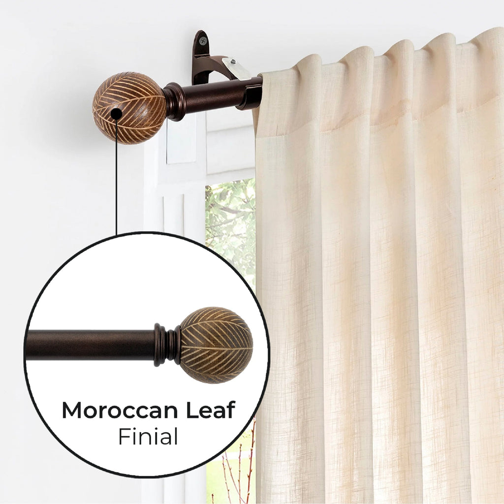  1 inch Extendible Curtain Rod 42" to 120" with Moroccan Leaf Finials Brown
