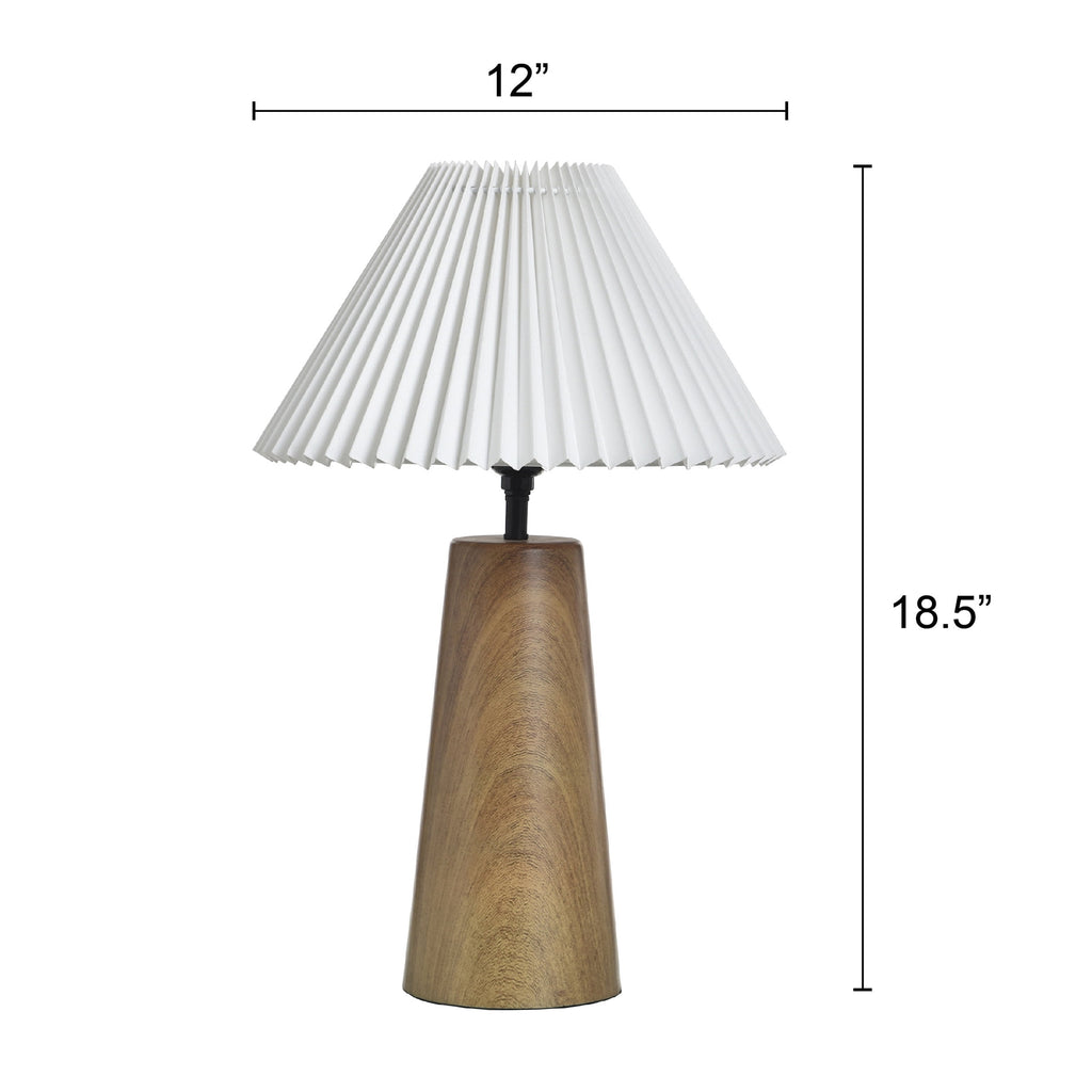  Wood Grain Finish Table Lamp with Pleated Shade