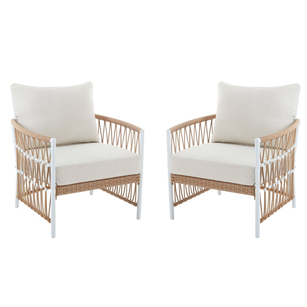  Lilah 2-Pack Outdoor Wicker Lounge Chairs, White