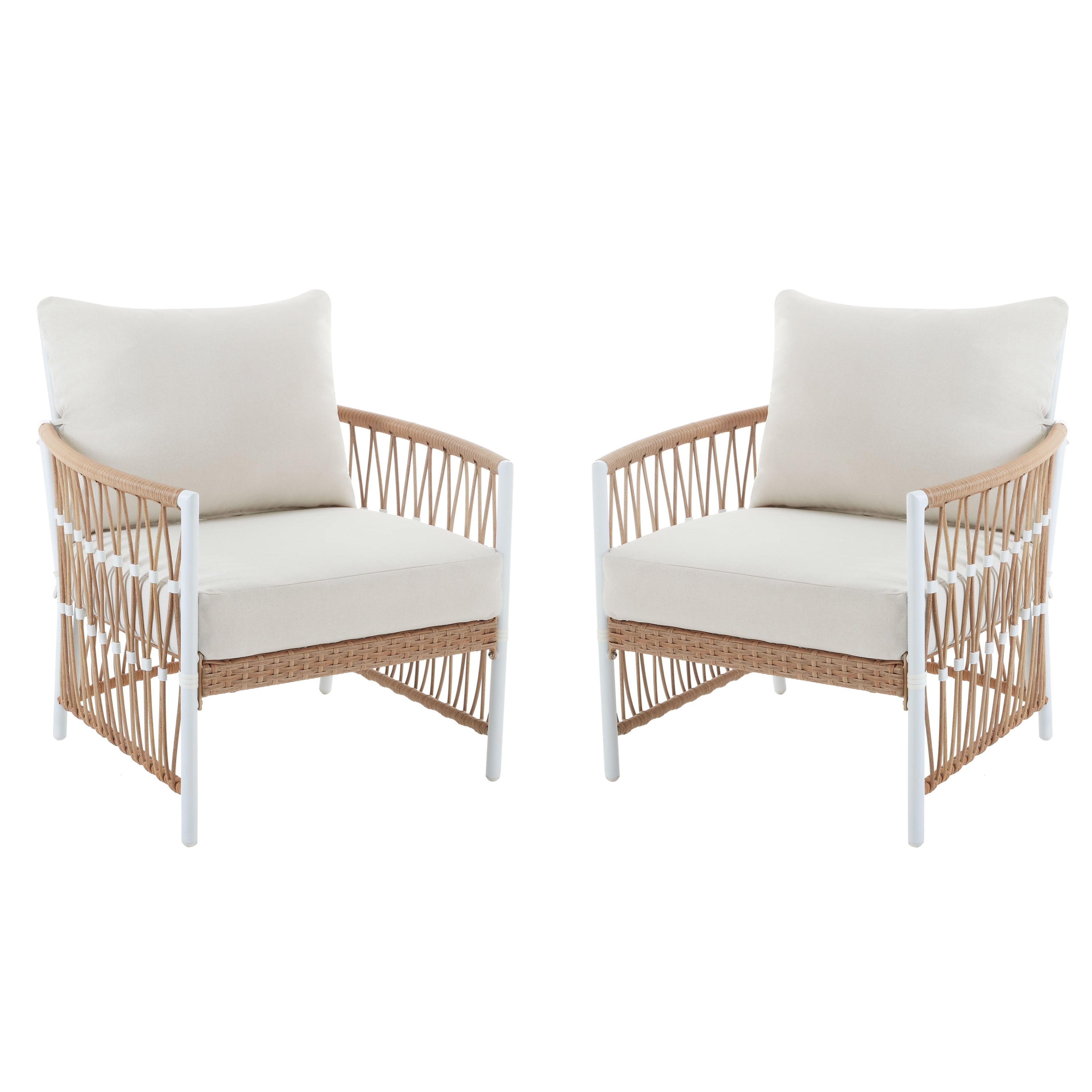  Lilah 2-Pack Outdoor Wicker Lounge Chairs, White