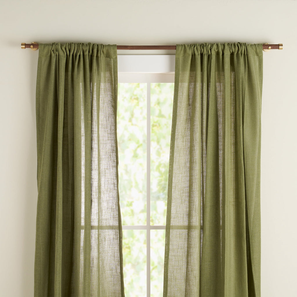  1� Walnut Wood and Brass Endcap Adjustable Single Curtain Rod, 32-120�