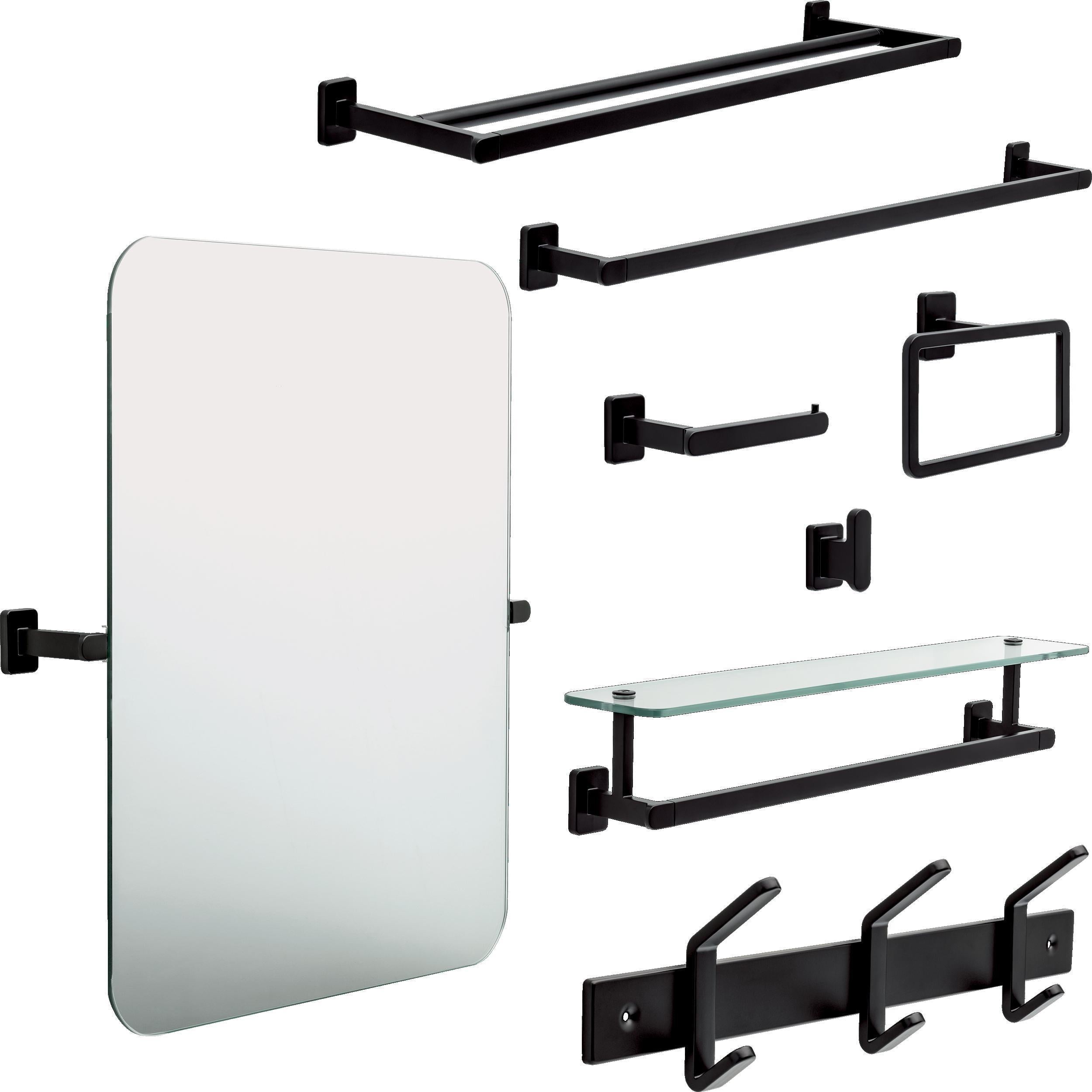  Alden 18" Towel Bar with Glass Shelf in Matte Black