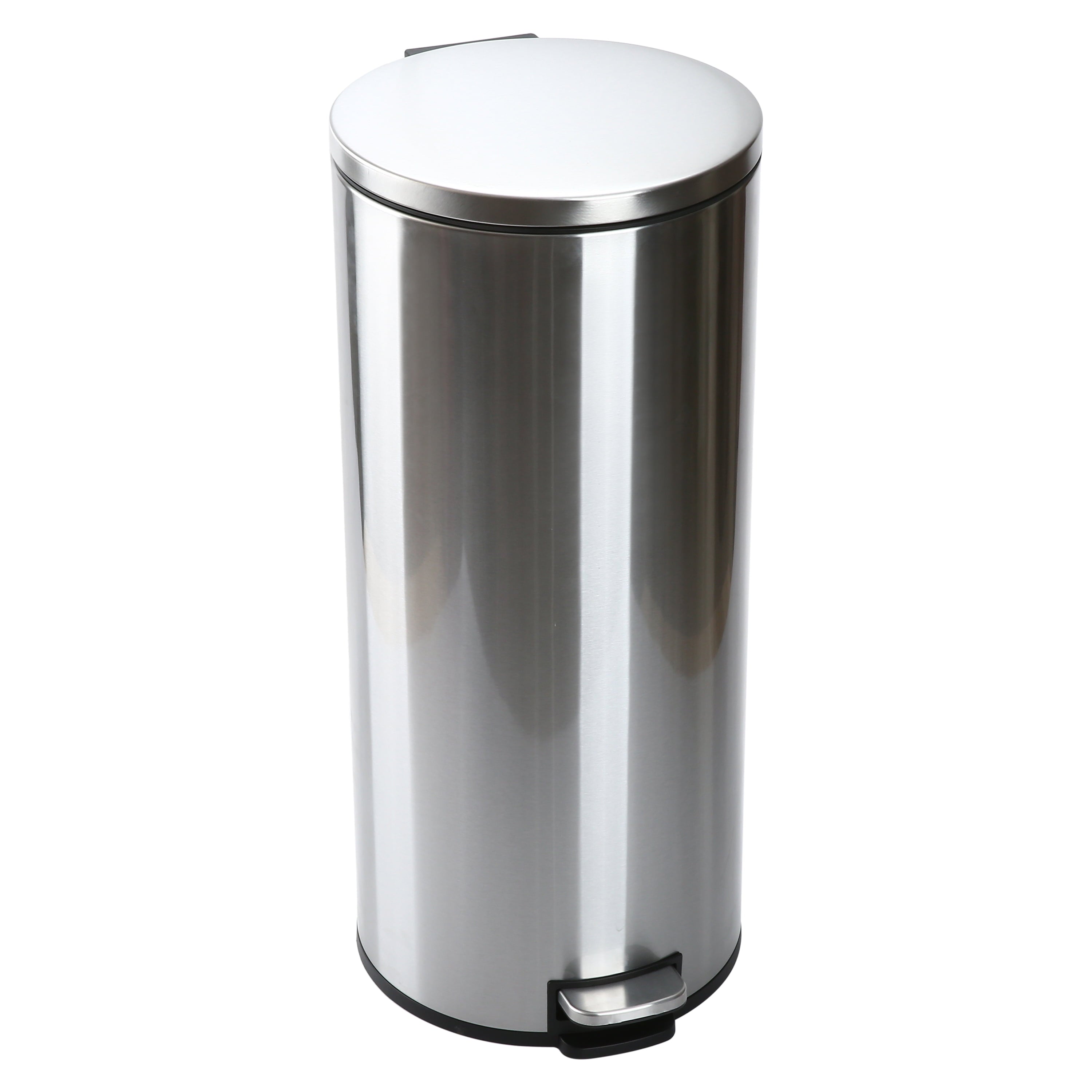  Kitchen Trash Can, 7.9 Gallon Stainless Steel Round Step Garbage Bin with Soft Close Lid, Silver