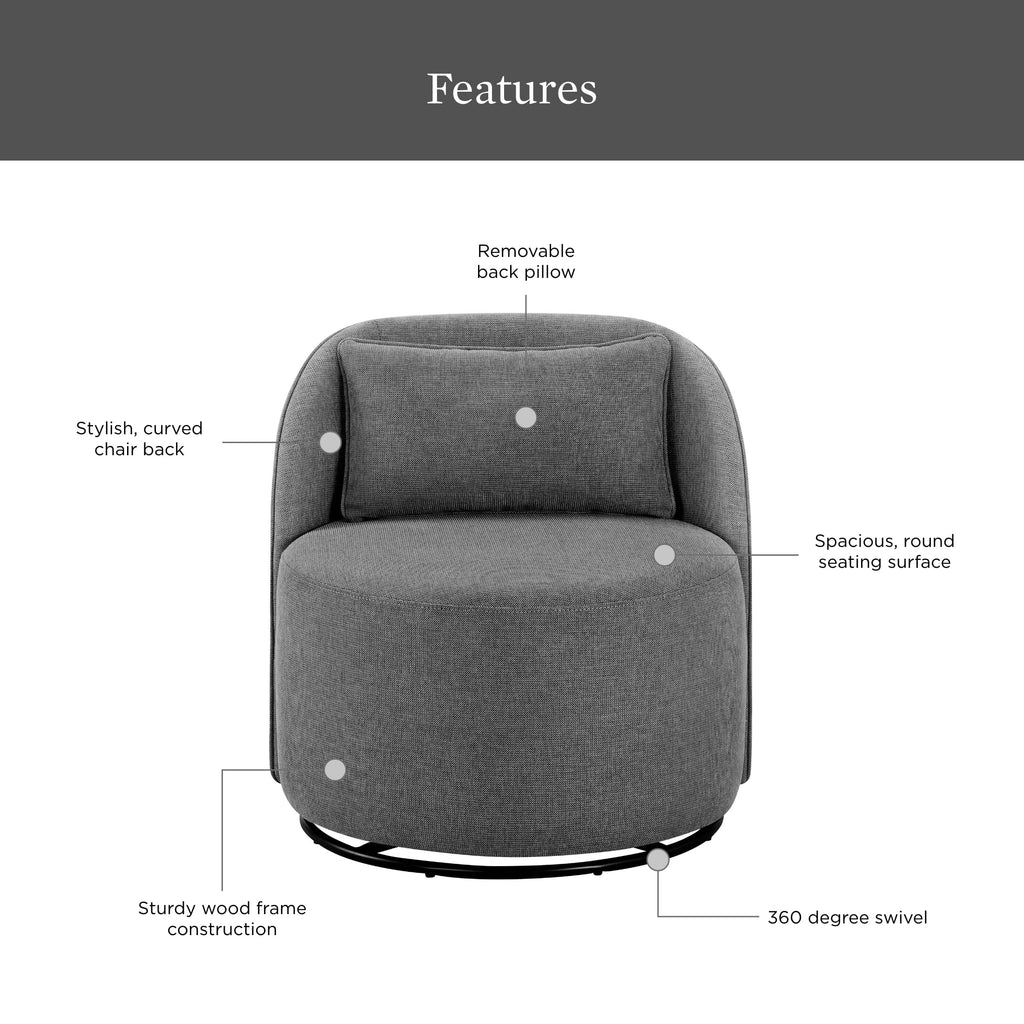  Juliet Modern Arch Swivel Accent Chair, Gray