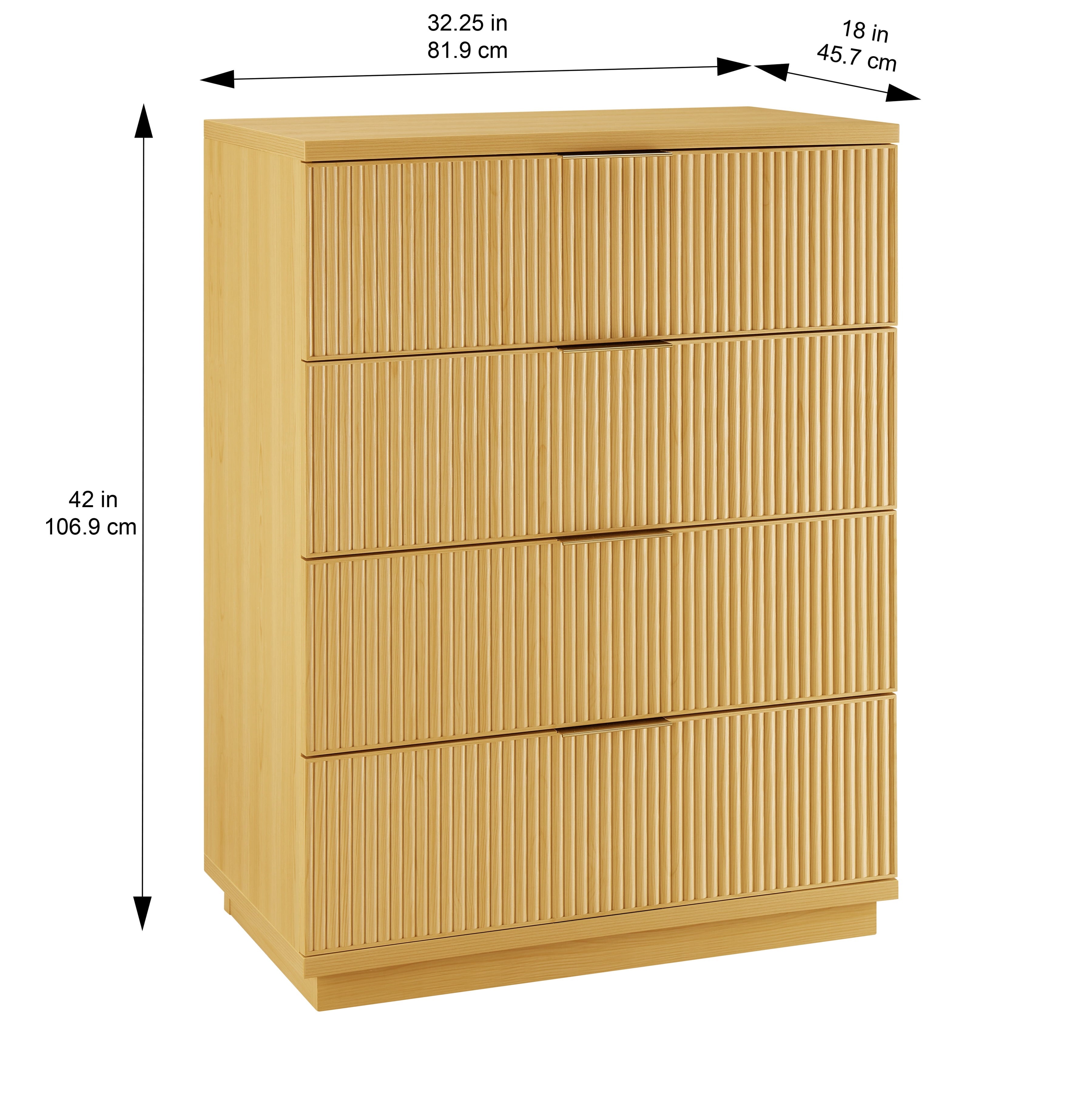  Lillian Fluted 4 Drawer Dresser, Natural Pine