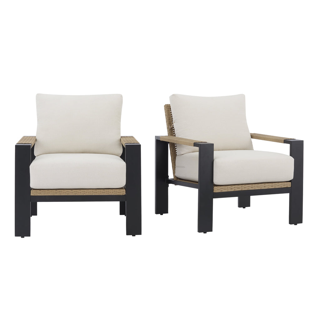  Ventura 2-Piece Outdoor Wicker Chat Chair, Beige