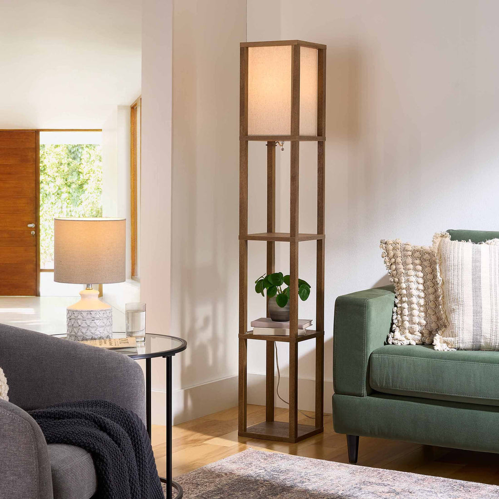  62.25" Modern Pull Chain Weathered Floor Lamp with Natural Square Shade