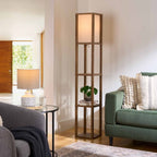  62.25" Modern Pull Chain Weathered Floor Lamp with Natural Square Shade