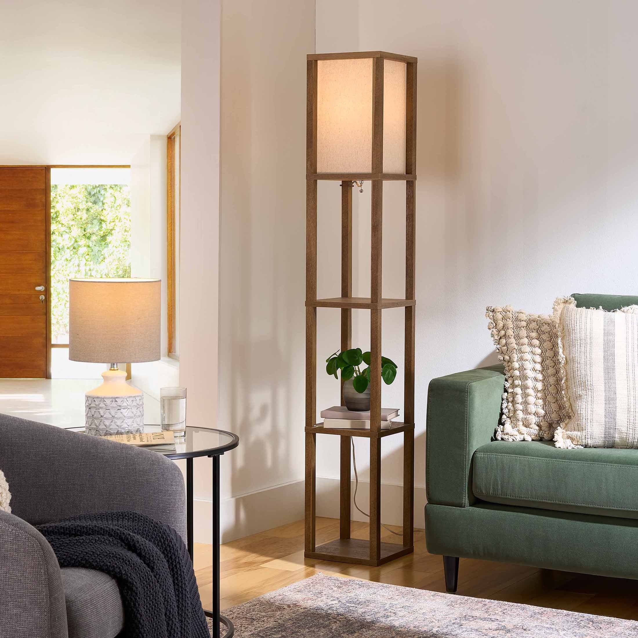  62.25" Modern Pull Chain Weathered Floor Lamp with Natural Square Shade