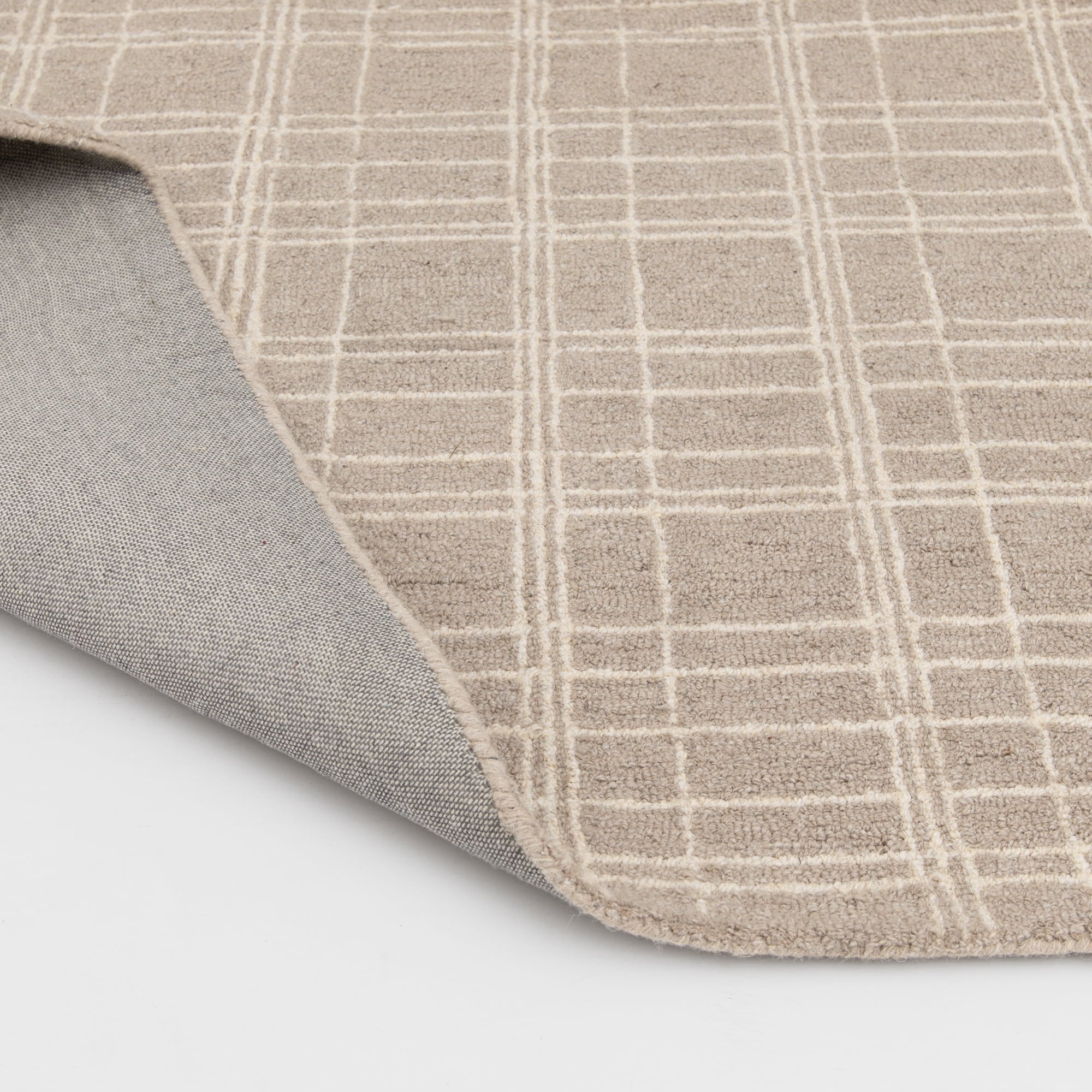  Beige Plaid Wool Indoor Area Rug, 7'10"x9'10"