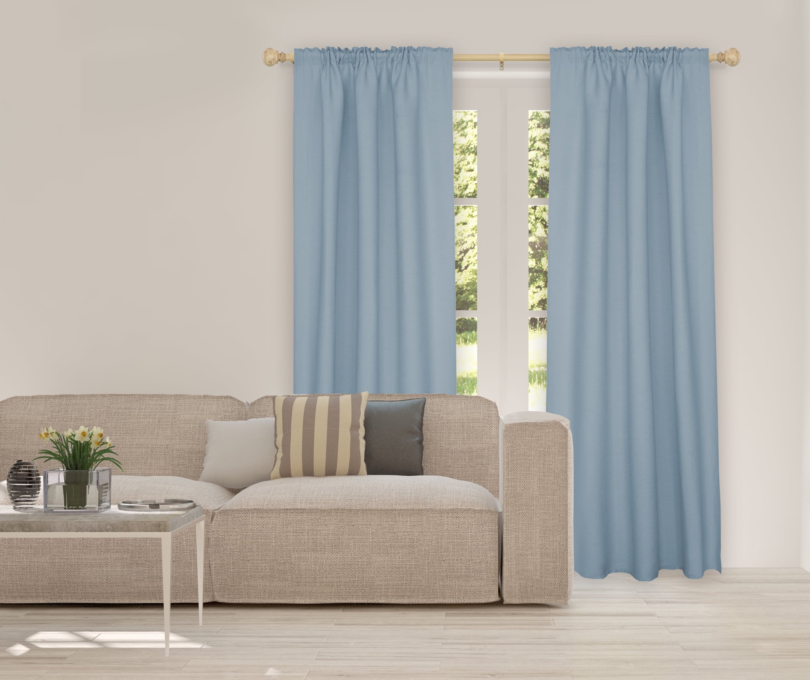  1 in. Natural Wood Poly Single Curtain Rod, 42-120"