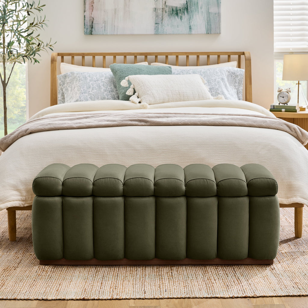  47.24" Lillian Channel Tufted Bench, Olive Velvet
