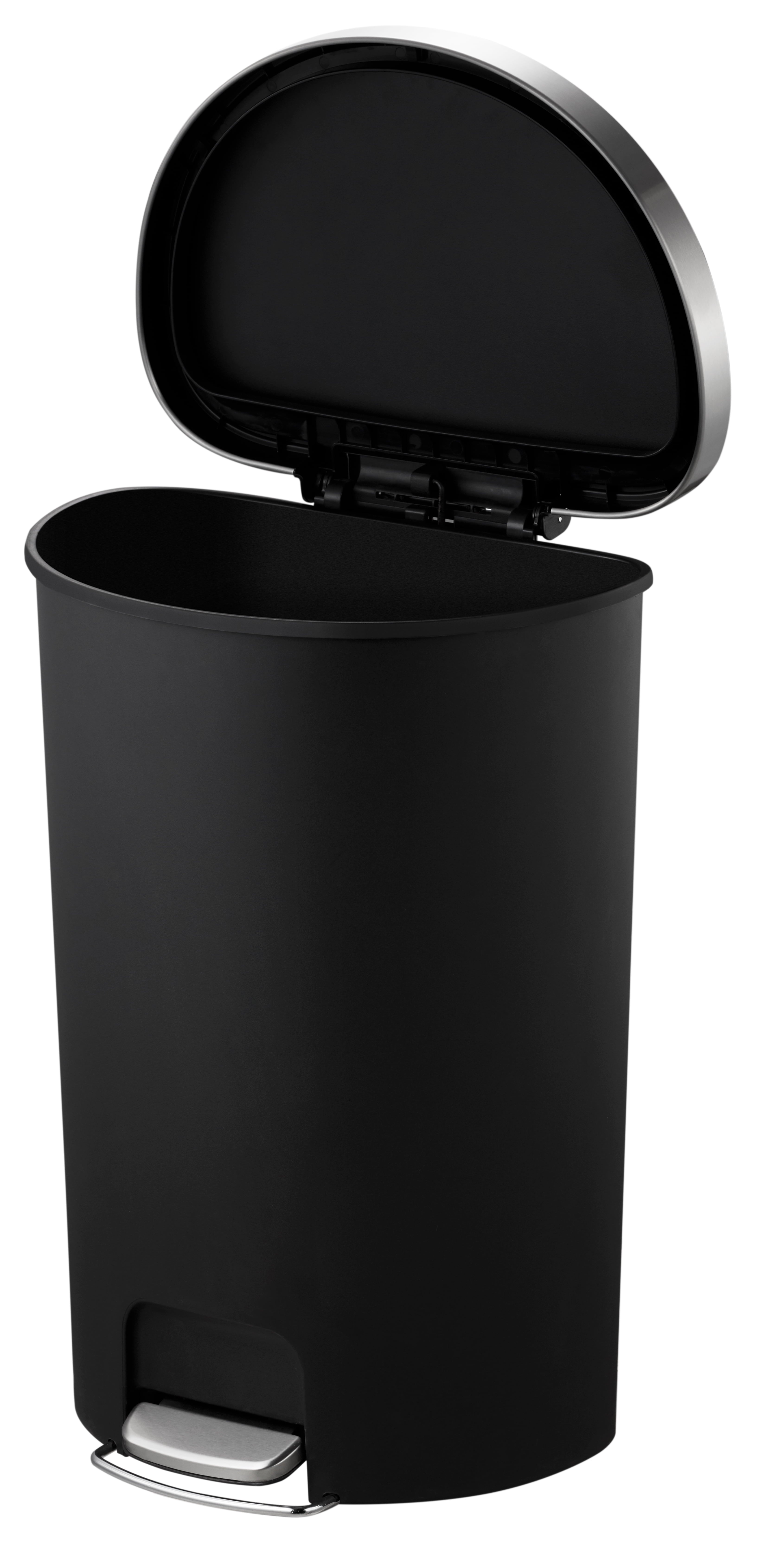  Large Kitchen Trash Can, 14.5 Gallon Plastic Semi Round Step Garbage Bin with Soft Close Lid, Black