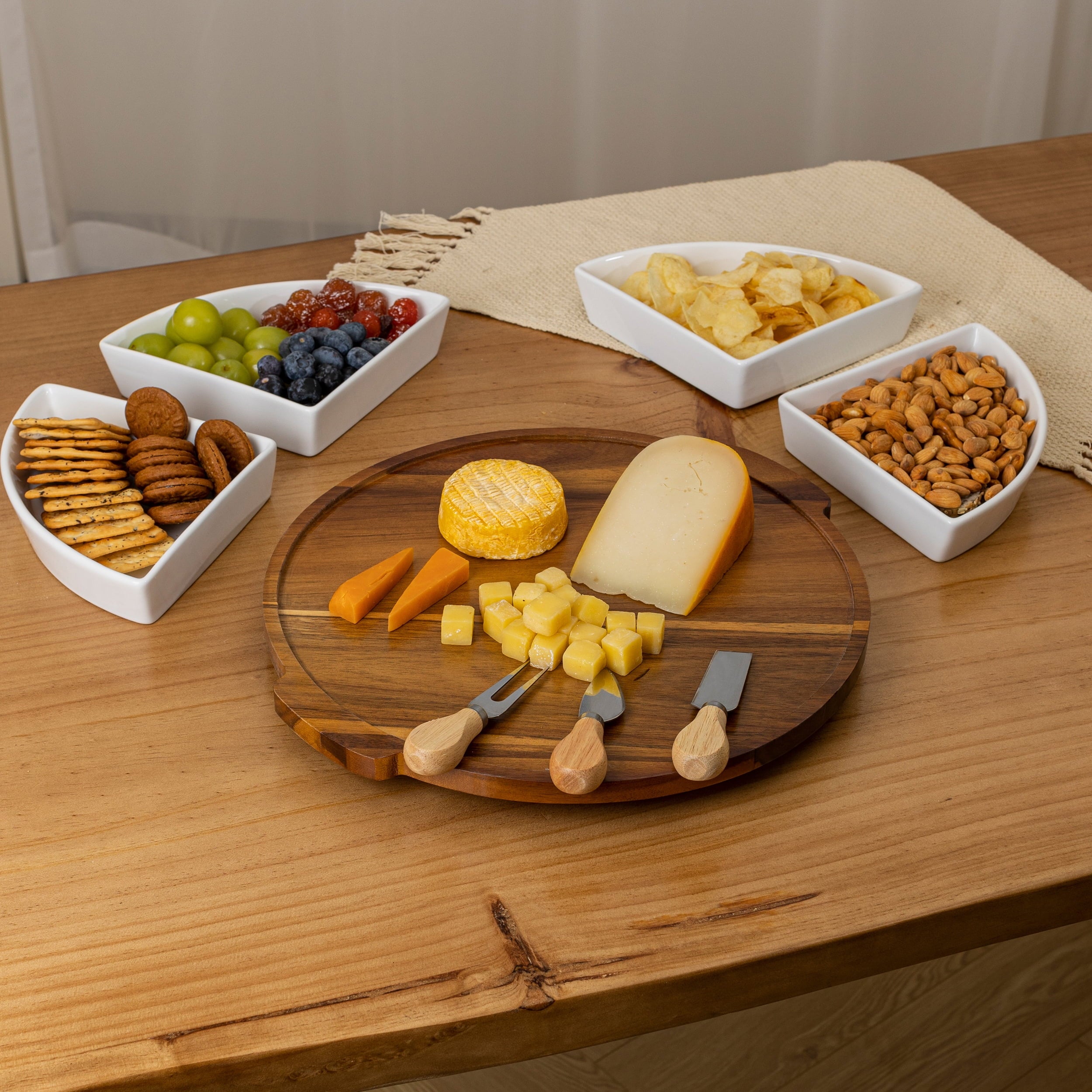  Acacia and Stoneware 5pc Lazy Susan Set, 15.35INW x 14.17IND x 2.8INH