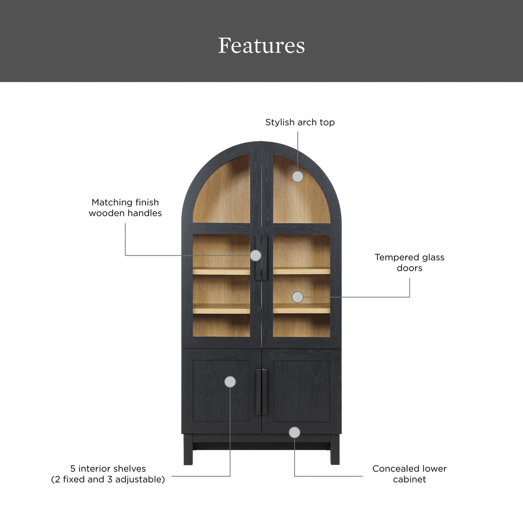  Juliet Kitchen Rounded Arch Cabinet, Rich Black