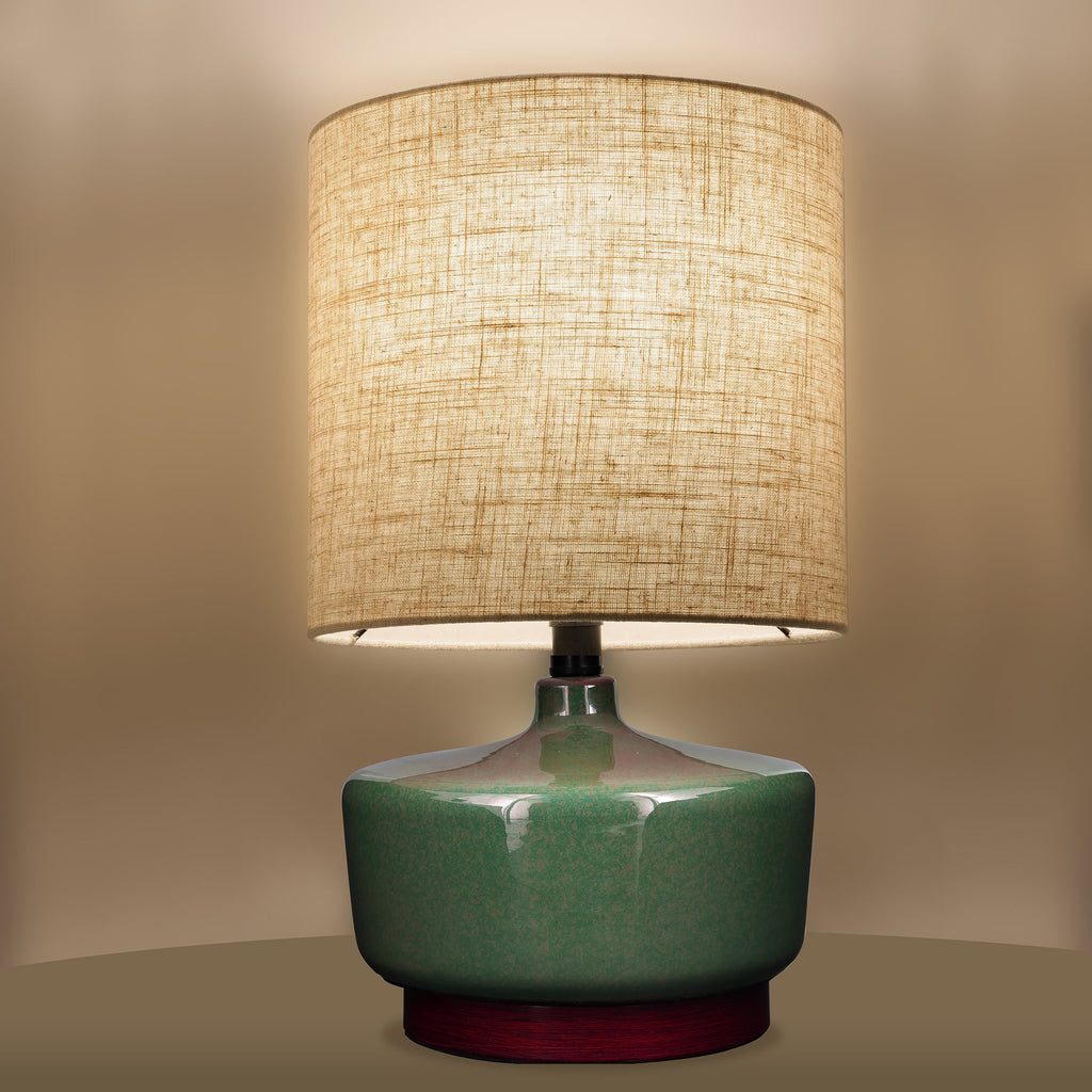  17" Tall Modern Mid-Century Ceramic Table Lamp with Wood Base