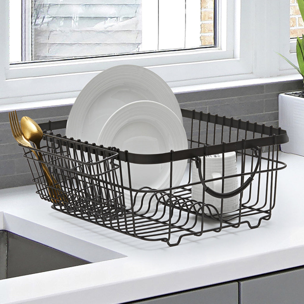  Metal Dish Rack with Caddy, Antique Gray, Best Used for Dish Drying and Sink Organization