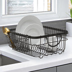  Metal Dish Rack with Caddy, Antique Gray, Best Used for Dish Drying and Sink Organization