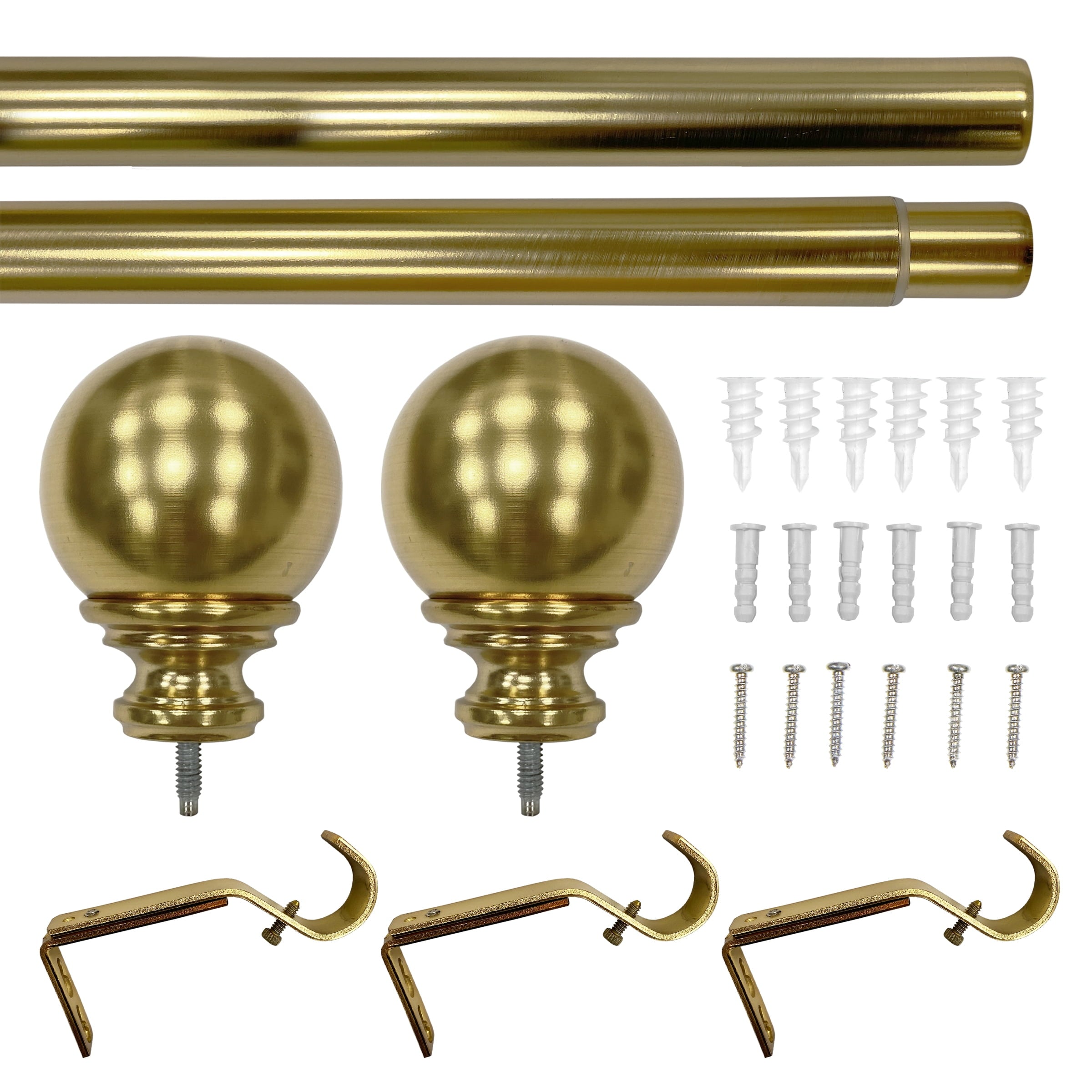  1� Brass Finish Metal Ball Adjustable Curtain Rod 42-120�