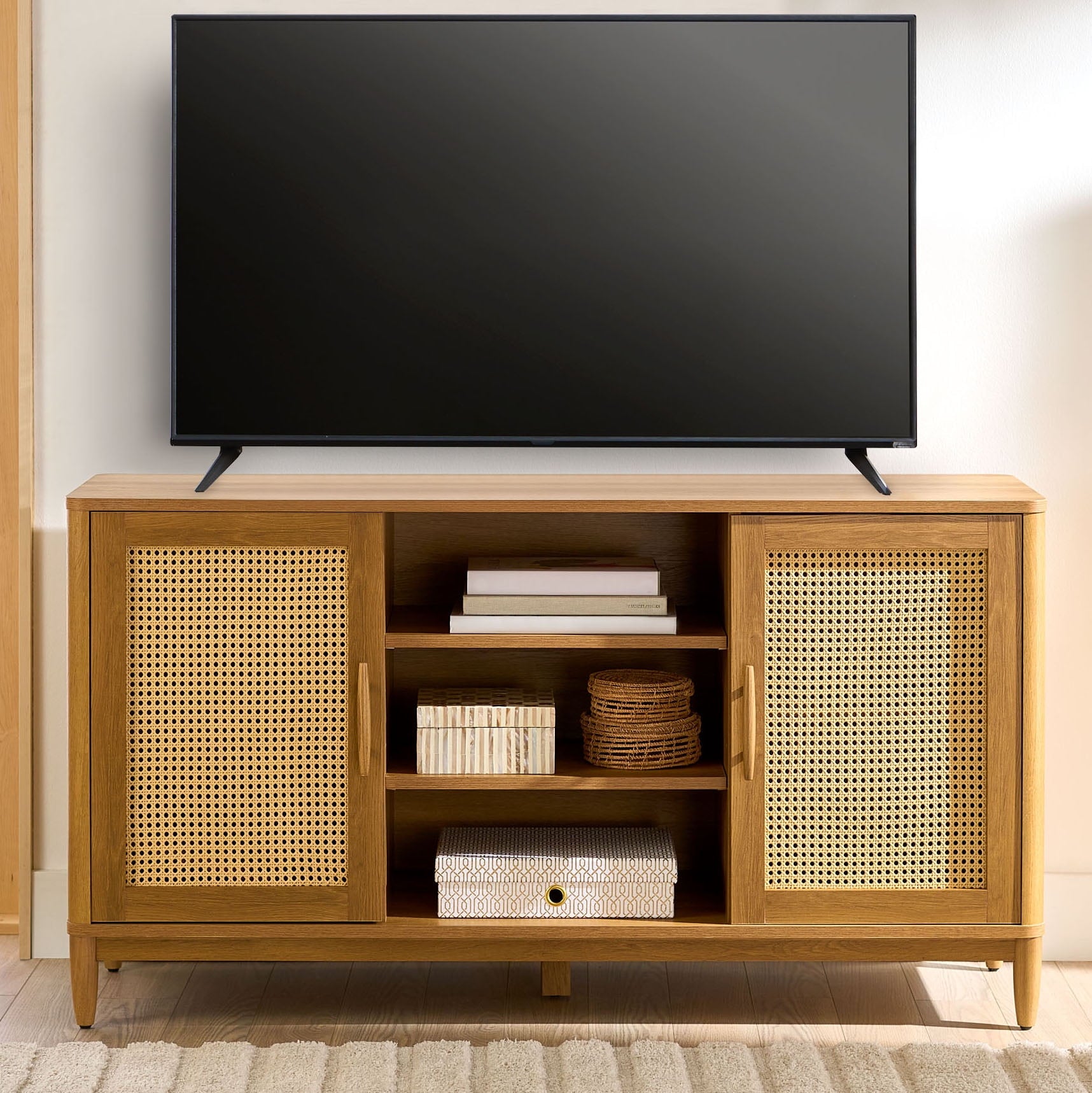  Springwood Cane TV Stand for TV's up to 65", Light Honey Finish